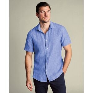 Charles Tyrwhitt Cobalt Blue SS Pure Linen Classic Fit Shirt XL
